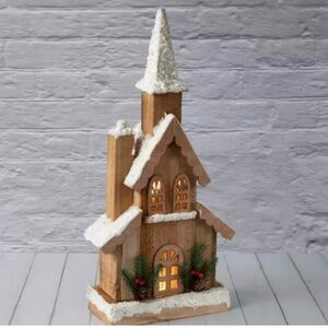 NWT- Rustic Farmhouse Light-Up Wood Holiday Church
